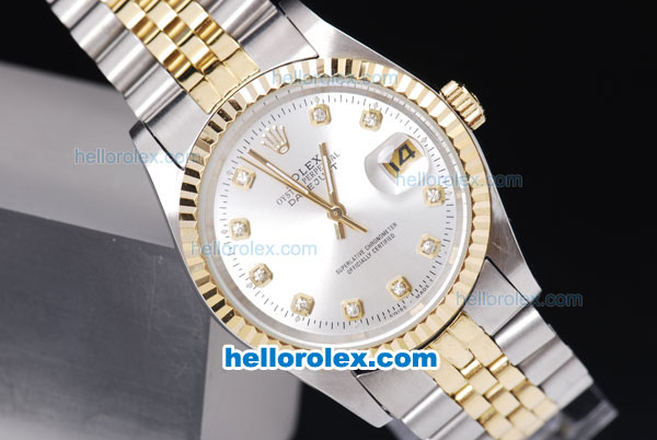 Rolex Datejust Automatic Two Tone with Gold Bezel,White Dial and Diamond Marking-Small Calendar - Click Image to Close